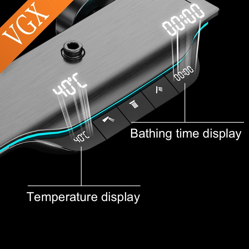 VGX Thermostatic Shower Faucet Intelligent Digital Bathroom Shower Faucet Temperature Display Mixer
