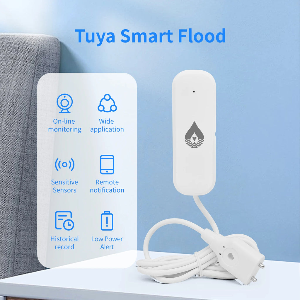 مستشعر تسرب المياه والفيضانات Tuya Zigbee WiFi إنذار تسرب المياه كاشف مستوى المياه تطبيق الحياة الذكية مراقبة عن بعد إنذار تسرب المياه السلامة