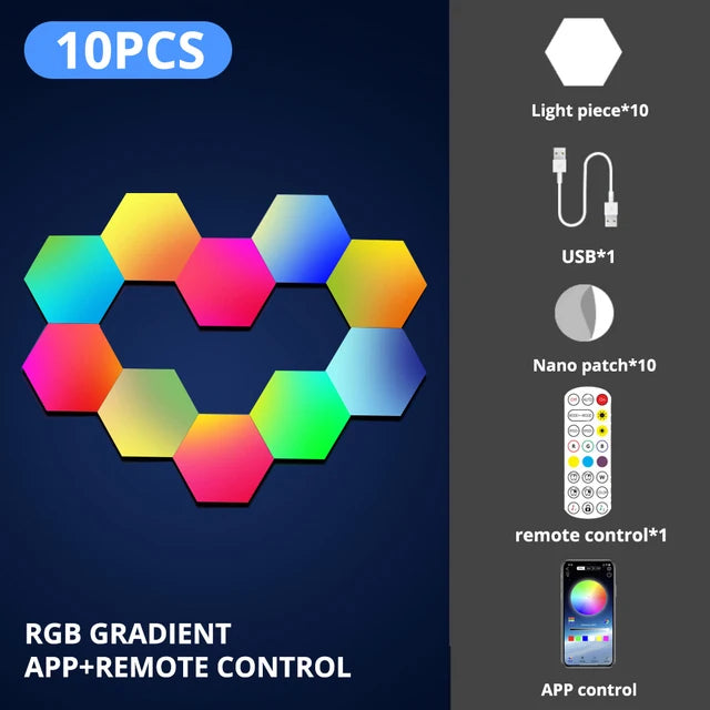مصباح حائط LED ذكي RGB سداسي الأضلاع كوانتوم ليلي - تحكم بالبلوتوث والتطبيق إضاءة ديكور منزلية مبتكرة للغرفة