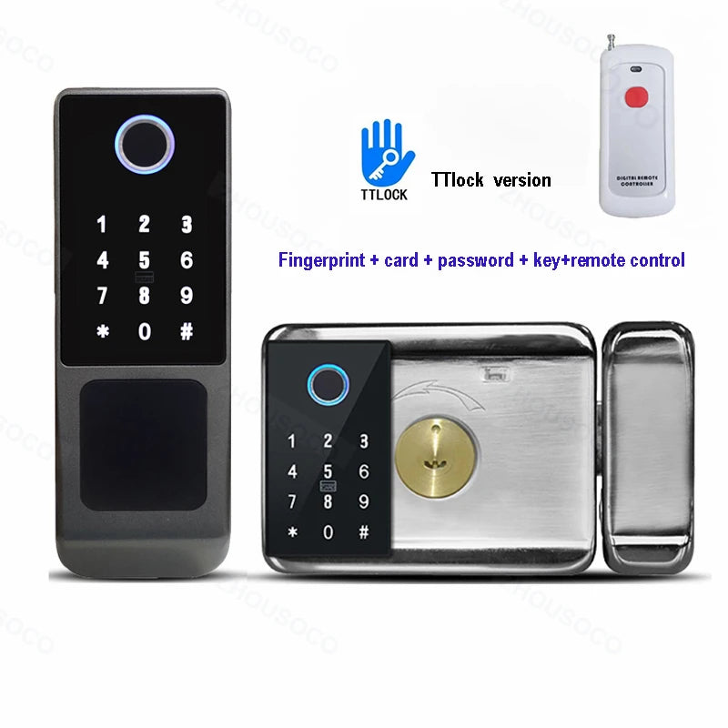 Tuya Wifi Smart Lock Outdoor Waterproof Fingerprint Biometric Digital LockTTLock App Card Keyless Electronic Smart Door Lock