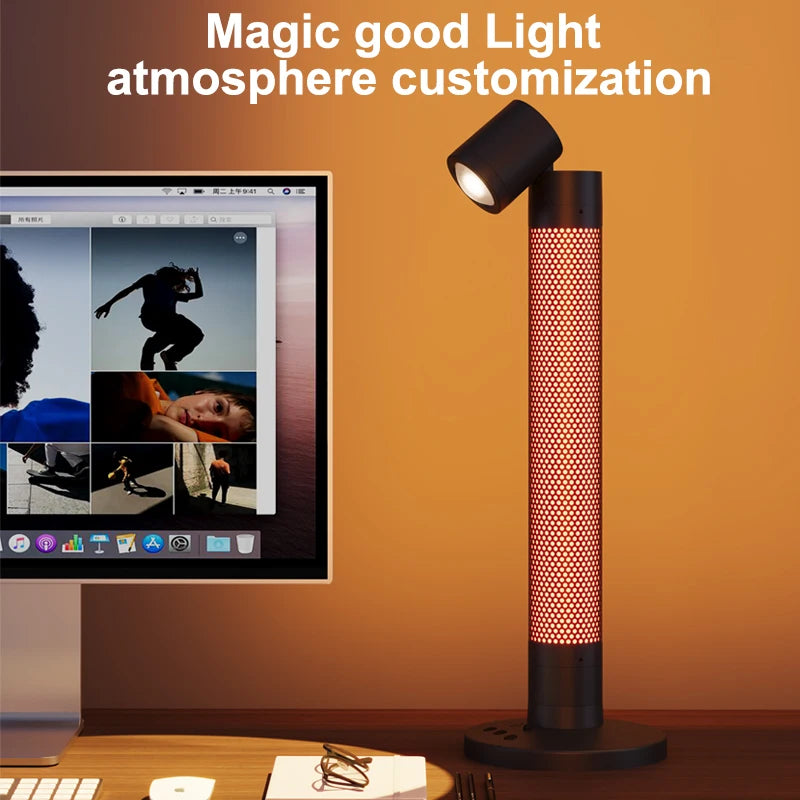 مصباح طاولة قراءة ذكي Tuya RGB مصباح جوي بجانب السرير ضوء ليلي بجهاز تحكم عن بعد مصباح مكتبي صوتي لتزيين غرفة النوم والدراسة