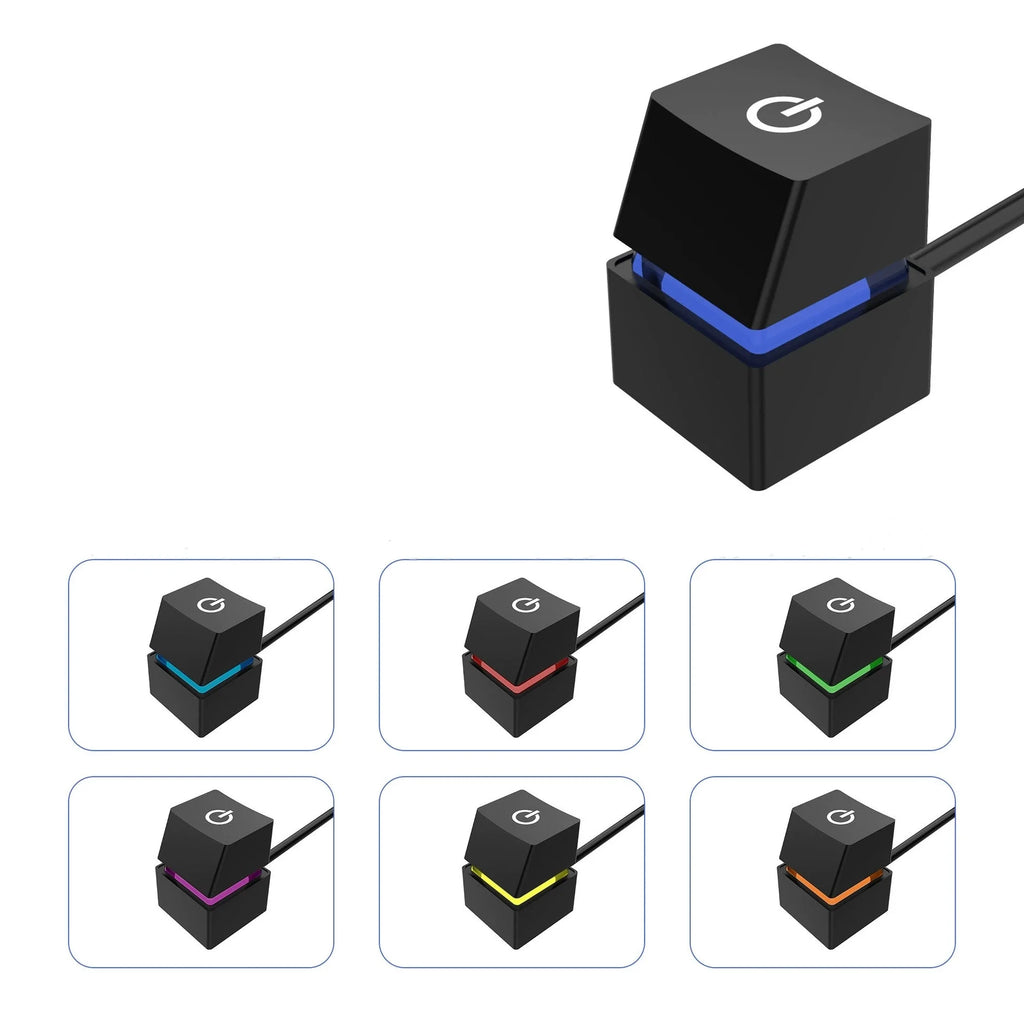 مفتاح تشغيل إيقاف تشغيل الكمبيوتر المكتبي بضوء RGB LED بطول 2 متر، وزر إعادة الضبط الخارجي للوحة الأم للكمبيوتر، وكابل تمديد مفتاح التشغيل