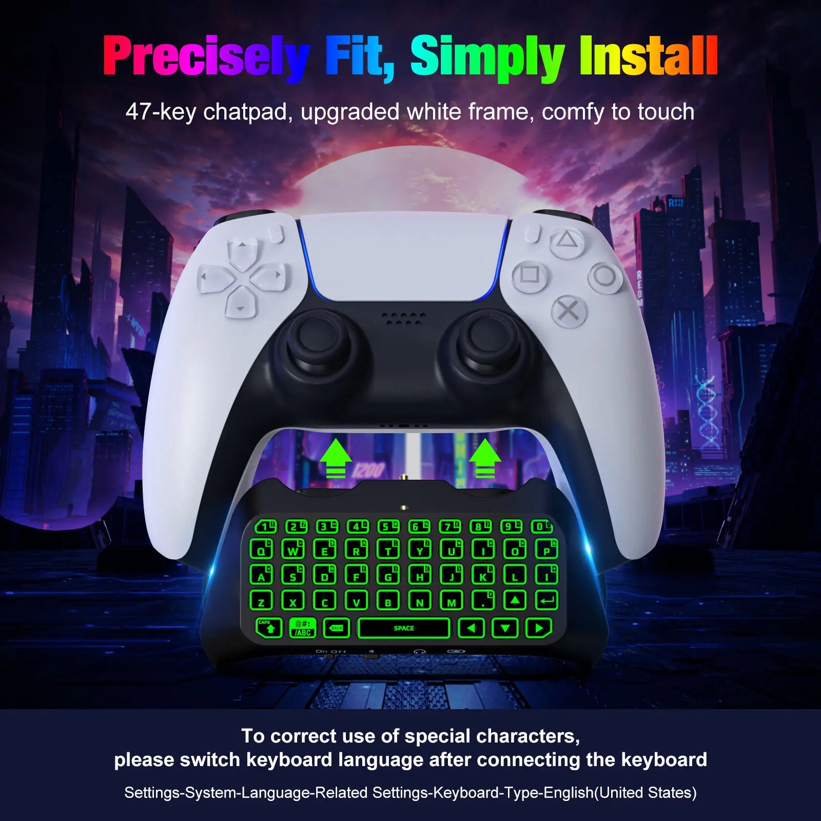 لوحة مفاتيح بإضاءة خلفية RGB لجهاز تحكم PS5، لوحة دردشة لاسلكية صغيرة تعمل بالبلوتوث لجهاز بلايستيشن 5 مع مكبر صوت مطور