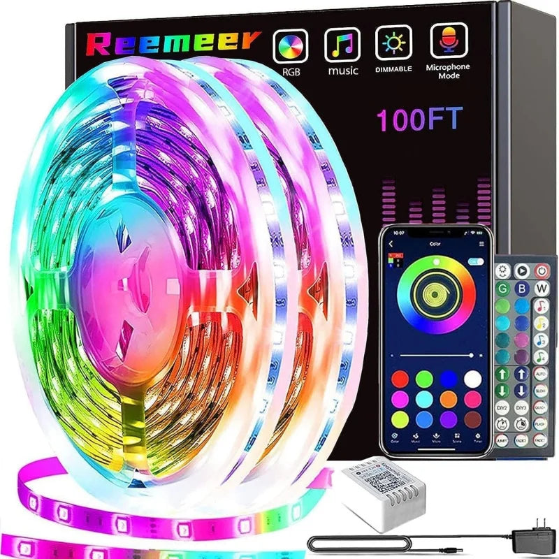 أضواء شريط ليد ذكية 1م-20م متزامنة مع الموسيقى RGB 5 فولت مع تطبيق وجهاز تحكم عن بعد لديكور غرف حفلات الكريسماس والإضاءة