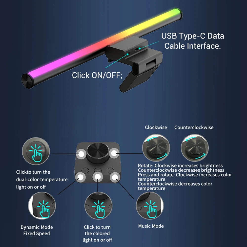 مصباح شريط الشاشة، مصباح تعليق الشاشة، يعتم RGB، شريط إضاءة لتزيين الغرفة، أضواء LED، إكسسوارات كمبيوتر سطح المكتب للمنزل للاعبين
