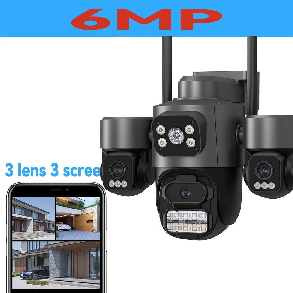 ICsee 6K WiFi Security Camera Three Screen 12MP CCTV Triple Lens 6MP 360° AI Tracking  iCsee CCTV Security Surveillance oNVIF