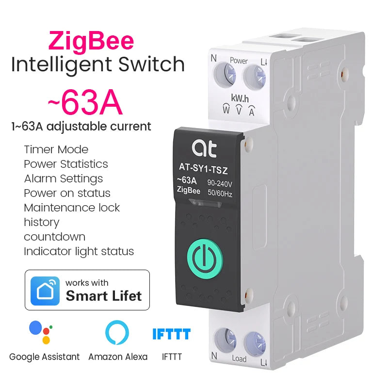 قاطع دائرة كهربائية ذكي TUYA WIFI مع قياس 1P 50A 63A على سكة DIN للمنزل الذكي ومفتاح تحكم لاسلكي عن بعد بواسطة التطبيق
