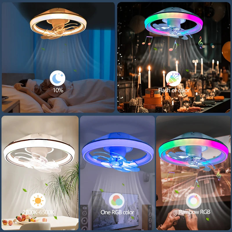مروحة سقف LED ذكية مع إضاءة 7 شفرات مروحة متذبذبة مع إضاءة تحكم عن بعد عبر التطبيق مروحة مصباح سقف 6 مستويات سرعة الرياح