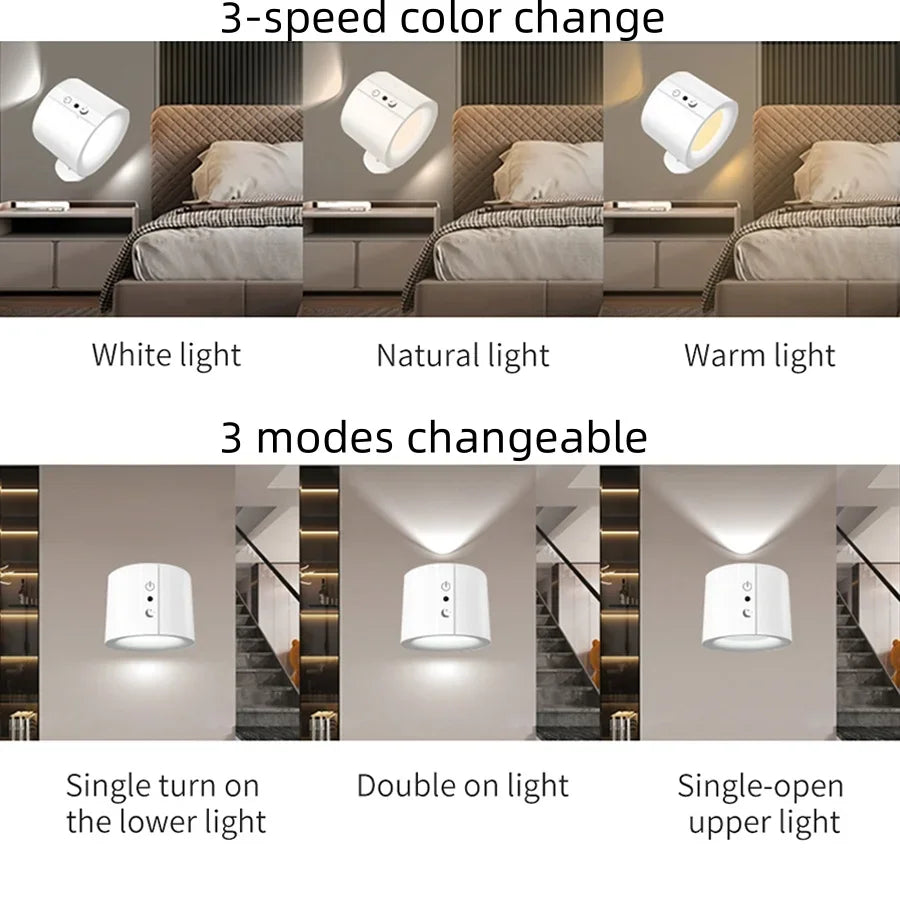 Magnetic Strip Remote Control LED Double-sided Wall Light 360 ° Rotation 3-color Mode Suitable for Bedrooms, Corridors, Offices