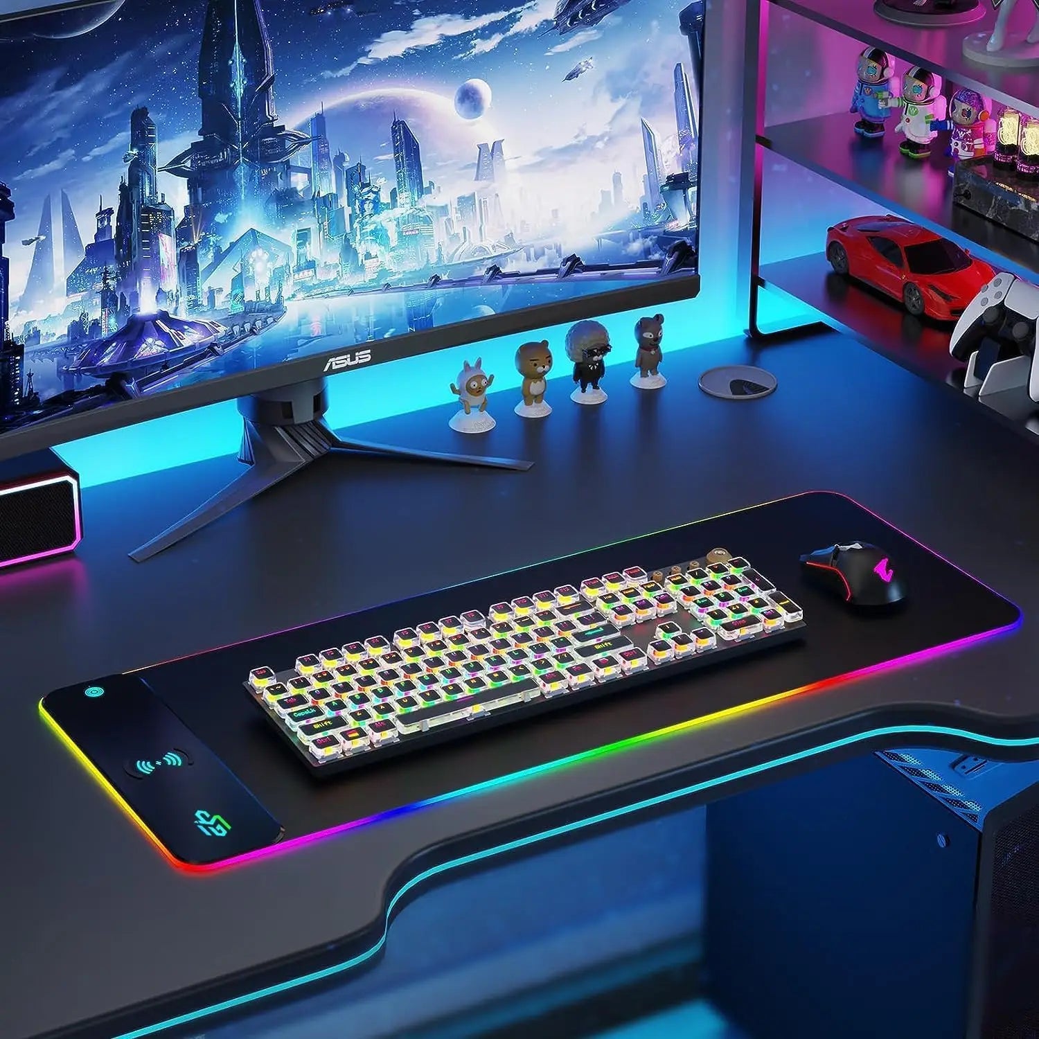ماوس باد ألعاب RGB، مقاس 31.5 × 11.8 بوصة، لوحة ماوس كبيرة جدًا بـ 14 وضع إضاءة، قاعدة مطاطية مانعة للانزلاق، لوحة مفاتيح كبيرة للكمبيوتر
