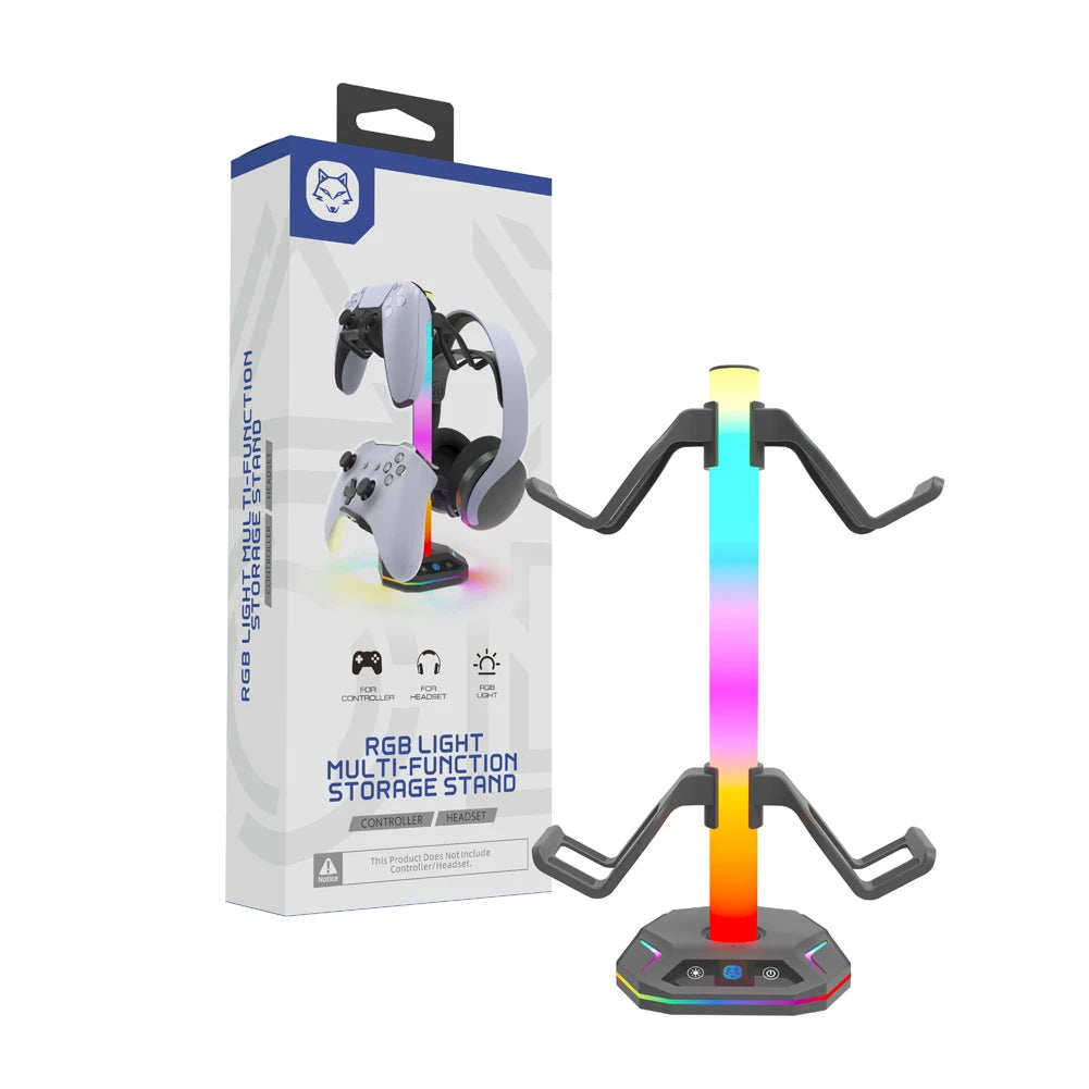 حامل جهاز تحكم RGB لأجهزة PS5/XBOX، مع 9 أوضاع إضاءة وحامل سماعات رأس للمكتب، وحامل سماعات رأس وخطاف تحكم قابل للفصل