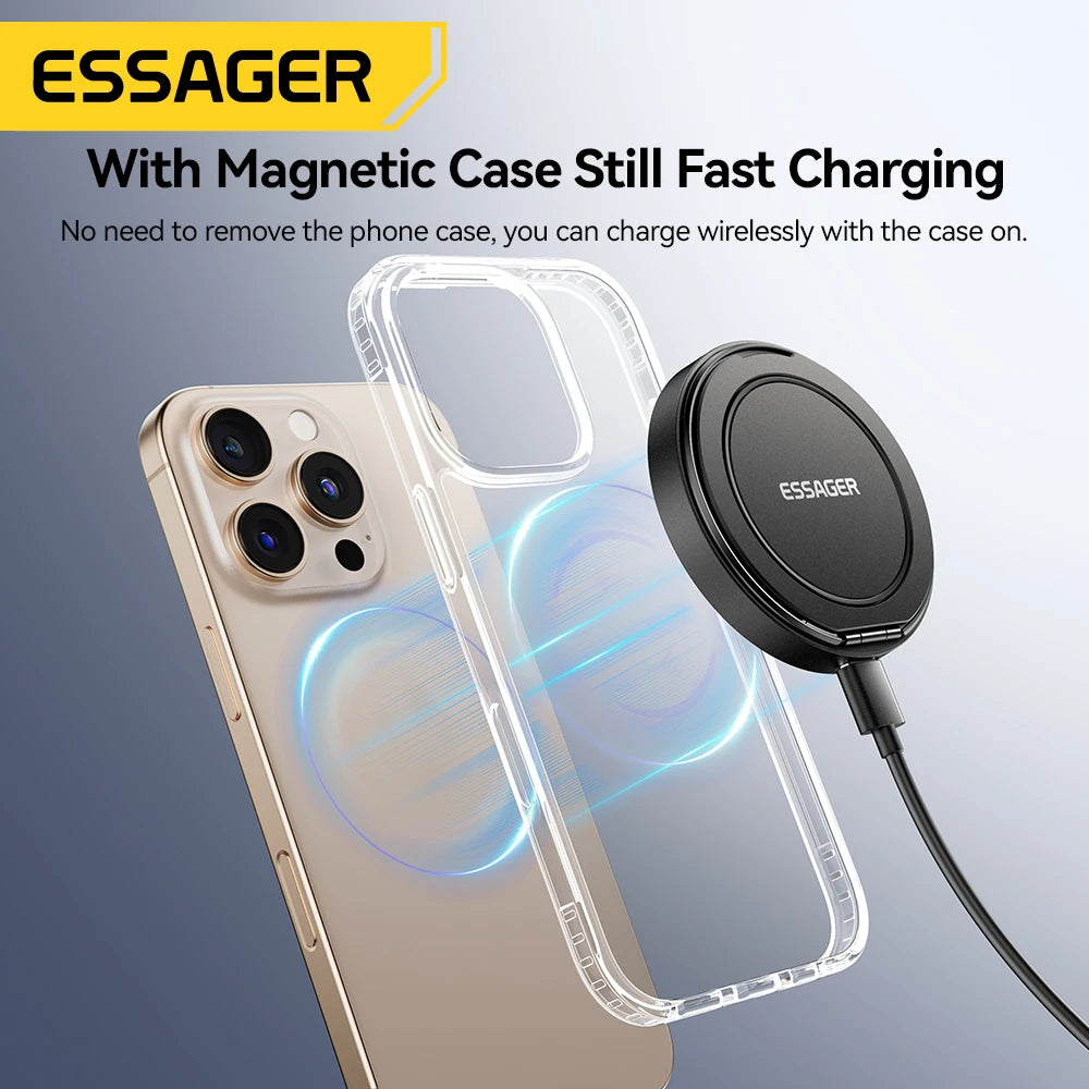 شاحن لاسلكي مغناطيسي Essager بقوة 15 واط، قاعدة شحن سريعة لهاتف iPhone 15 و 14 وسماعات Airpods، محطة إرساء شواحن هواتف USB إلى Type-C