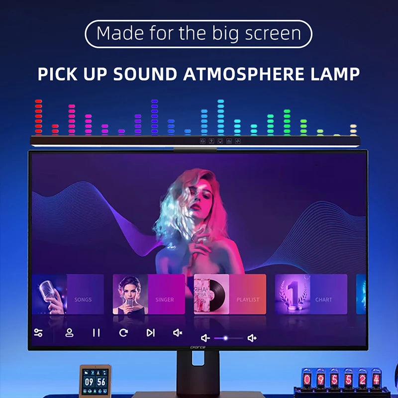 شريط إضاءة لشاشة الكمبيوتر RGB، مصابيح معلقة للشاشة بإيقاع الموسيقى، مصباح مكتبي قابل للتعتيم، إضاءة طاولة للقراءة والألعاب