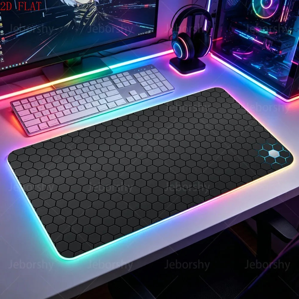 RGB Gaming Mouse Pad with LED Light, Large Hexagon Desk Mat for PC Laptop Gamer