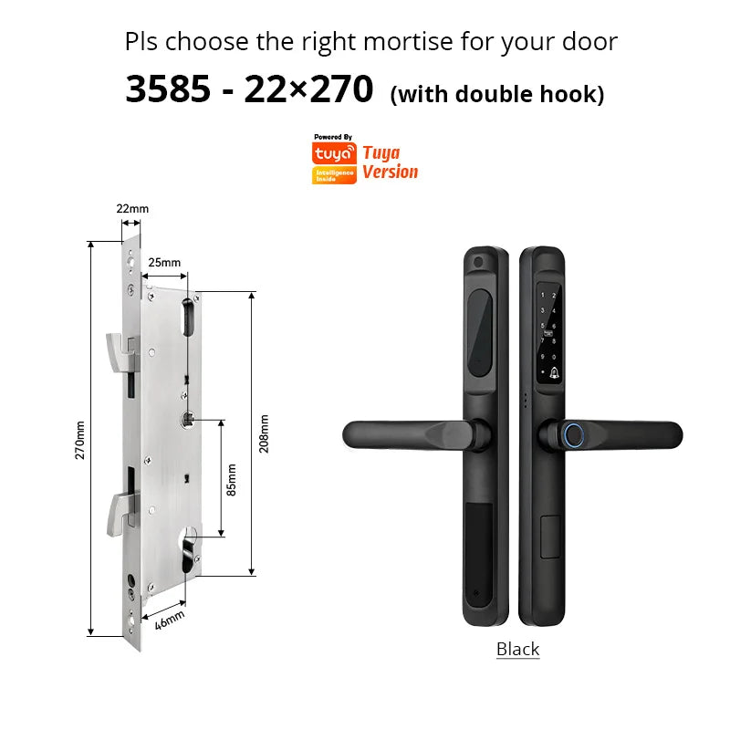 Tuya WiFi App waterproof Smart Door Lock Aluminum Biometric lock fingerprint door handle Digital Keyless lock for Glass Sliding