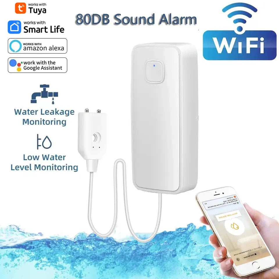 مستشعر تسرب المياه الذكي Tuya WiFi كاشف مستوى تجاوز المياه نظام إنذار صوتي 80 ديسيبل مستشعر تسرب الفيضانات مراقبة عن بعد