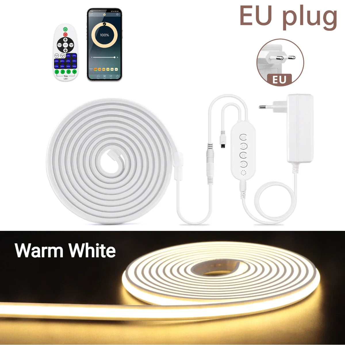 شريط إضاءة LED ذكي متكامل من السيليكون النقي DC24V مع تحكم بالتطبيق عبر البلوتوث / جهاز تحكم عن بعد قابل للتعتيم ومزامنة الموسيقى MIC