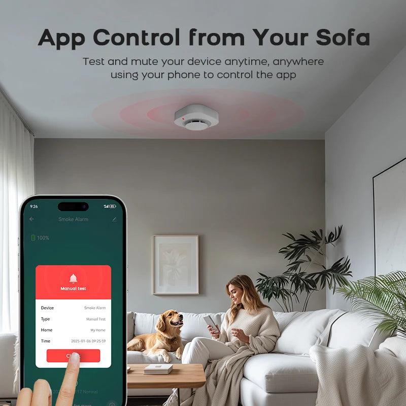 جهاز استشعار الدخان ZIGBEE للأمن المنزلي - مستشعر دخان متطور وجهاز إنذار حريق يعمل مع توافق SmartLife و Tuya