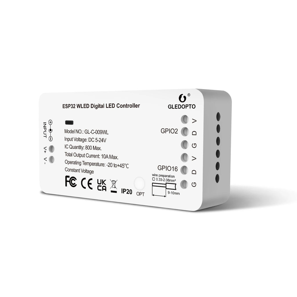 وحدة تحكم شريط رقمي ESP32 WLED RGB RGBW تدعم شرائط WS2811 SK6812 SM16703P WS2812B وتطبيقات الويب وMQTT وHome Assistant Automation