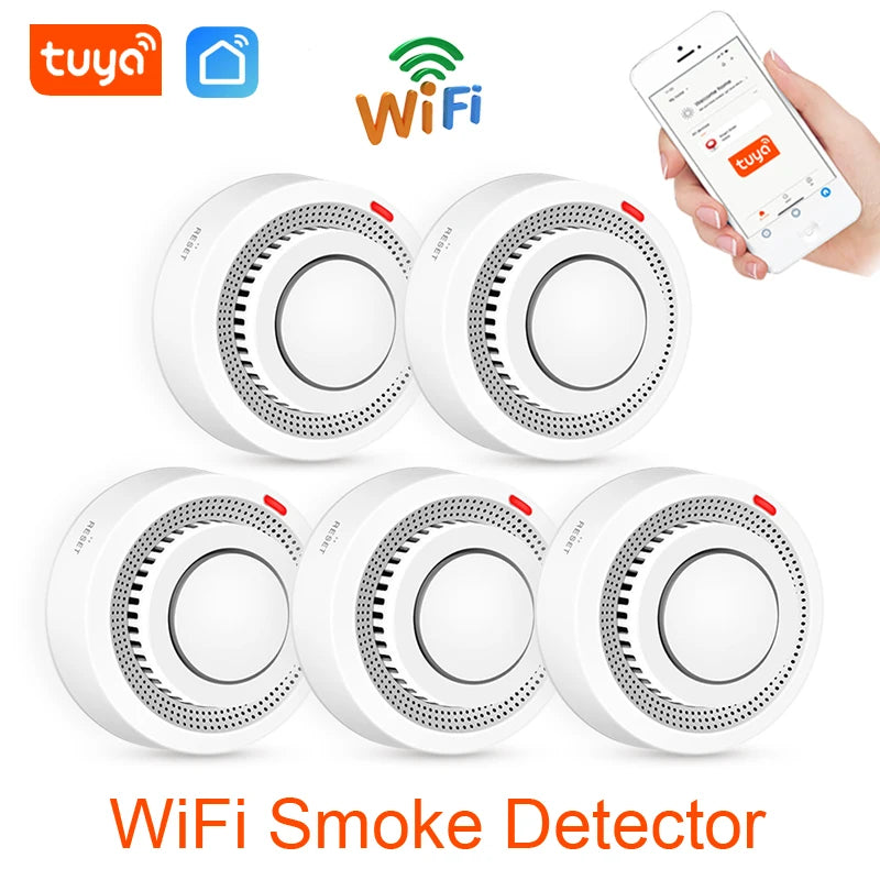 جهاز الكشف عن الدخان Tuya WiFi مستشعر بصري لاسلكي إنذار حريق نظام أمان للمنزل والمطبخ تطبيق Smart Life تنبيه إنذار صوتي