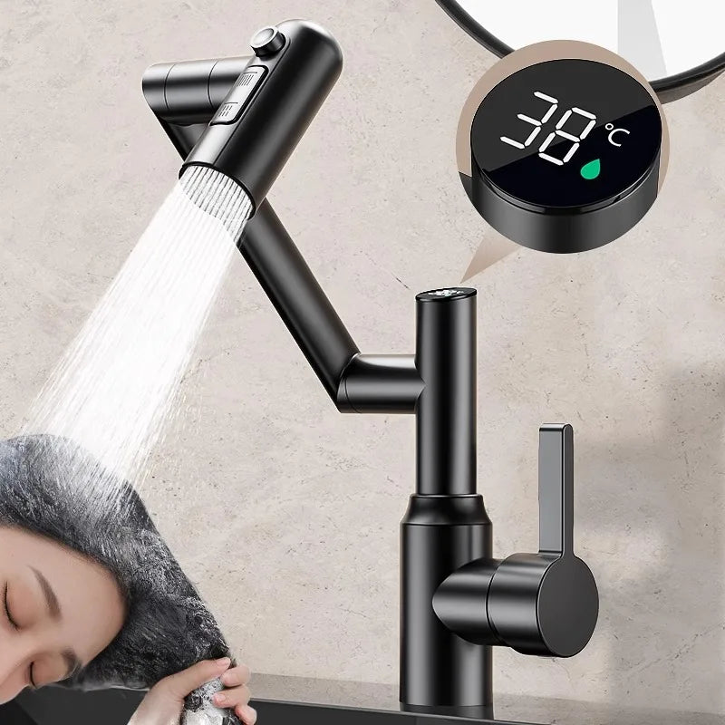 Digital Display LED Basin Faucet 360° Rotation Multi-function Stream Sprayer Hot Cold Water Sink Mixer Wash Tap For Bathroom