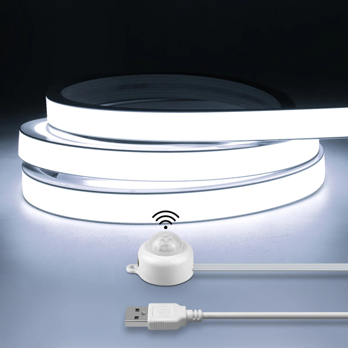 مستشعر حركة PIR ذكي فائق السطوع بتقنية COB LED شريط إضاءة نيون تشغيل/إيقاف تلقائي 320 مصباح LED/م مقاوم للماء لتزيين المطبخ والدرج وخزانة الملابس