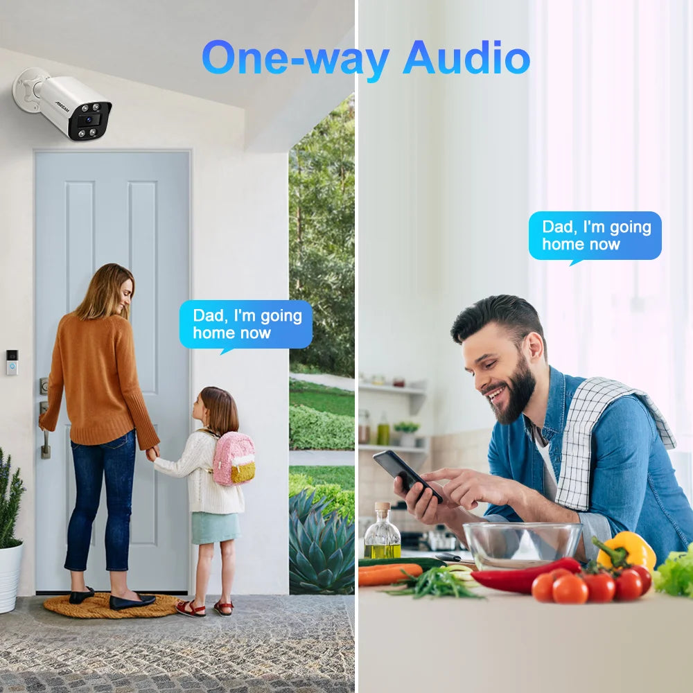 كاميرا مراقبة ASECAM 4K بدقة 8 ميجابكسل، خارجية، تدعم تقنية POE، صوت، H.265، Onvif، كشف بشري بتقنية الذكاء الاصطناعي، إنذار ضوئي ملون، أمان للمراقبة