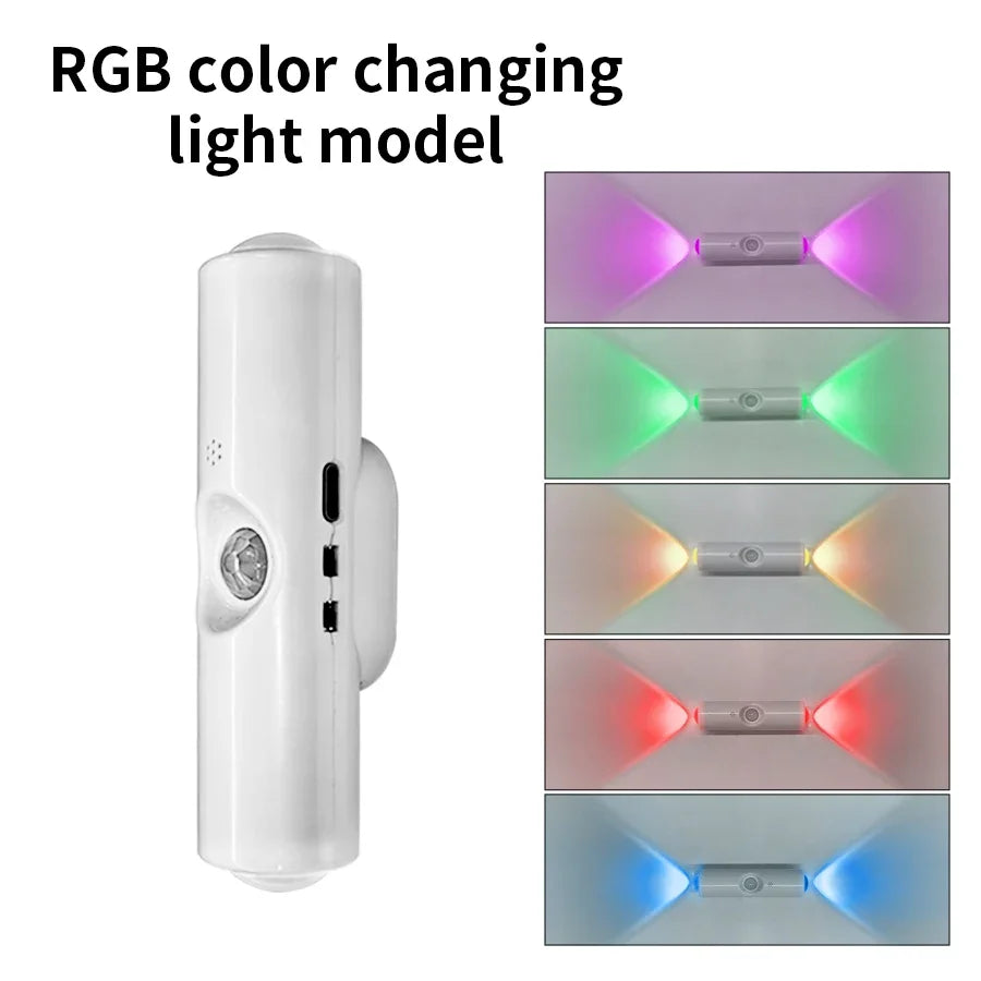 مصباح ليلي LED بمستشعر حركة يغير الألوان RGB، مصباح حائط لاسلكي قابل لإعادة الشحن، مصباح غروب الشمس مغناطيسي لغرفة النوم وغرفة المعيشة