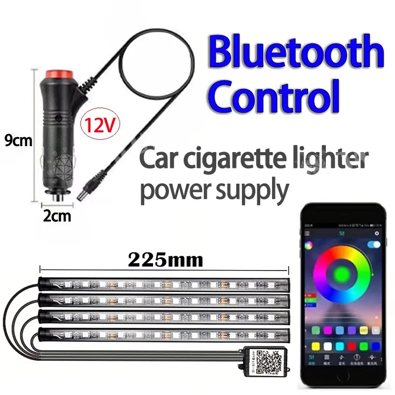 شريط إضاءة LED موسيقي للسيارة 48 مصباح ليد، تحكم ذكي عبر تطبيق بلوتوث USB، شريط إضاءة محيطية للسيارة داخلي مقاوم للماء متعدد الألوان RGB