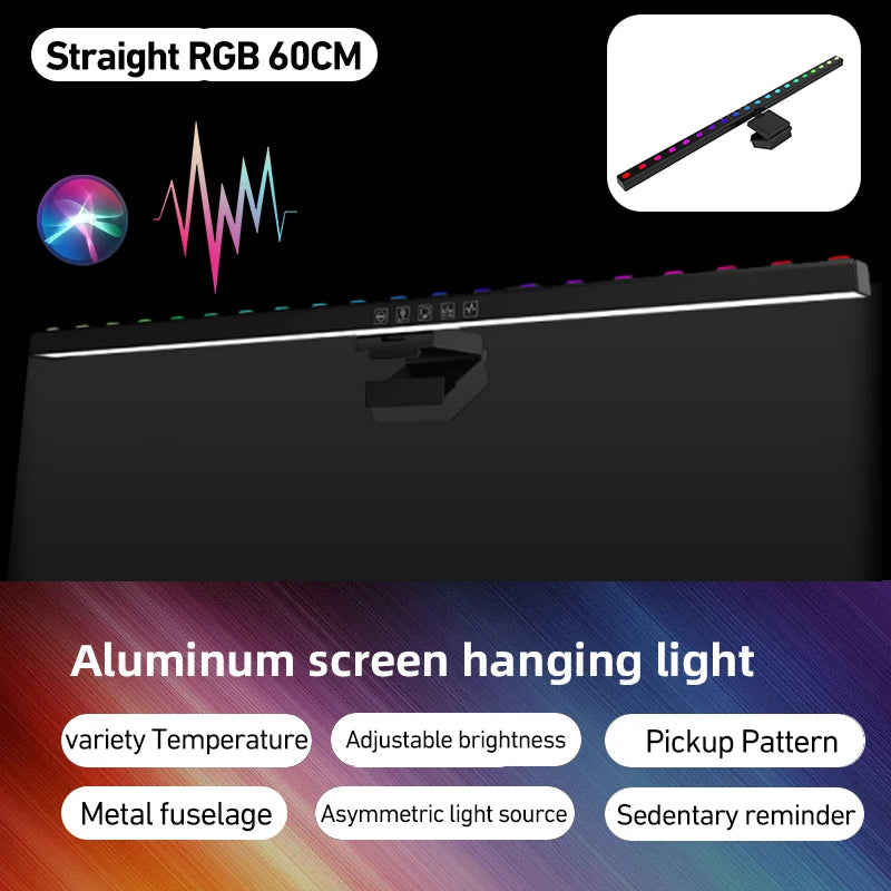 شريط إضاءة لشاشة الكمبيوتر RGB، مصابيح معلقة للشاشة بإيقاع الموسيقى، مصباح مكتبي قابل للتعتيم، إضاءة طاولة للقراءة والألعاب