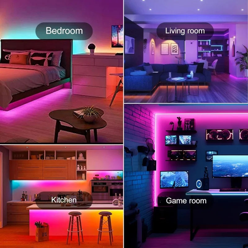 أضواء شريط ليد ذكية 1م-20م متزامنة مع الموسيقى RGB 5 فولت مع تطبيق وجهاز تحكم عن بعد لديكور غرف حفلات الكريسماس والإضاءة