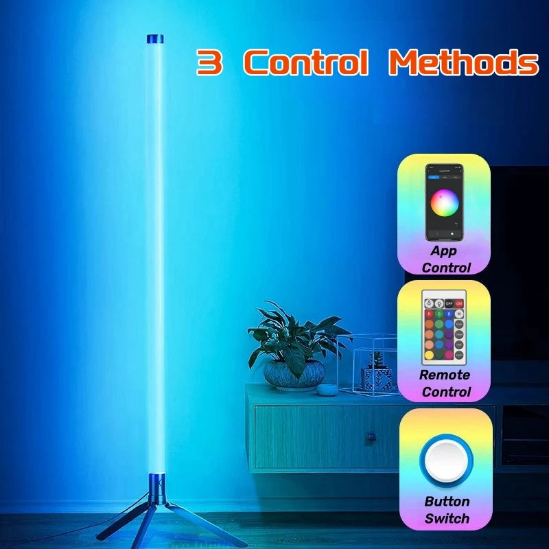 مصباح أرضي زاوية LED ذكي RGB، مصباح قدم عصري يعمل بـ USB، تحكم عن بعد بواسطة تطبيق لتزيين غرفة المعيشة بجانب السرير، إضاءة قائمة قابلة للتعتيم