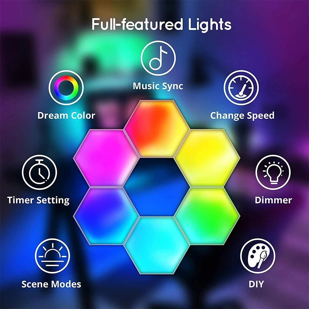 مصباح حائط LED ذكي RGB سداسي الأضلاع كوانتوم ليلي - تحكم بالبلوتوث والتطبيق إضاءة ديكور منزلية مبتكرة للغرفة