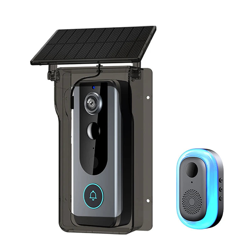 Outdoor Wireless Video Doorbell with Solar Rain Cover Camera IP65 Waterproof Digital Door Monitoring Smart Home Video Intercome
