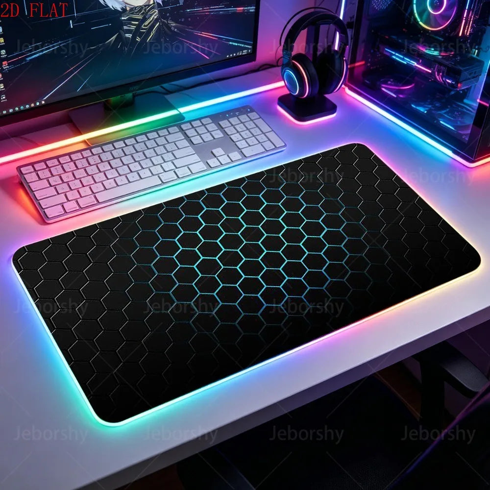 لوحة ماوس ألعاب RGB بإضاءة LED، وسادة مكتب سداسية كبيرة لجهاز الكمبيوتر المحمول للاعبين