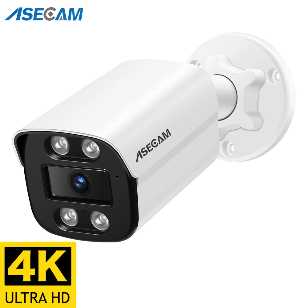 كاميرا مراقبة ASECAM 4K بدقة 8 ميجابكسل، خارجية، تدعم تقنية POE، صوت، H.265، Onvif، كشف بشري بتقنية الذكاء الاصطناعي، إنذار ضوئي ملون، أمان للمراقبة