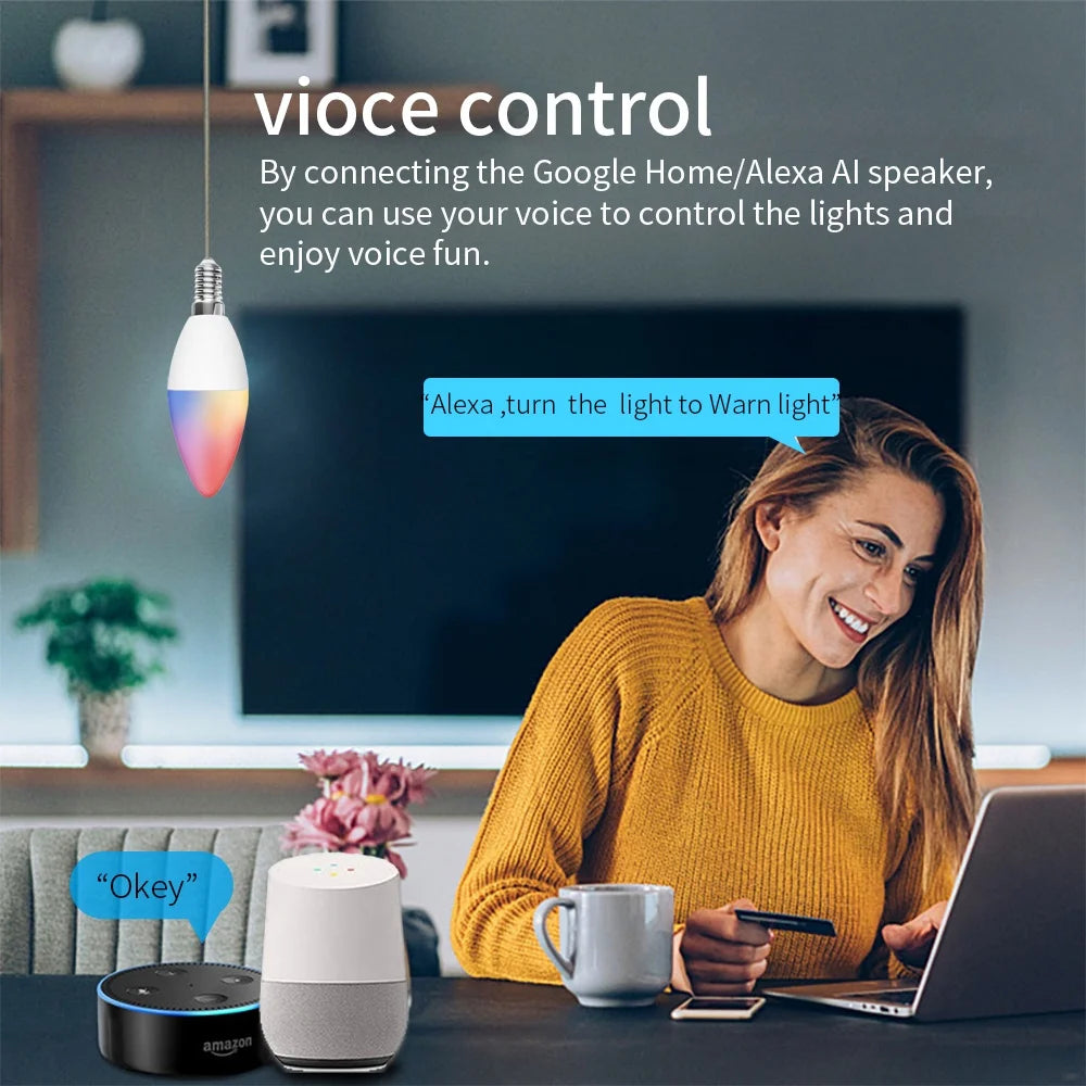 لمبة إضاءة ذكية SIXWGH 3.5 واط Wifi ملونة E14 LED RGB+أبيض فاتح وظيفة مؤقت خافتة تطبيق الحياة الذكية Tuay تدعم Aleax
