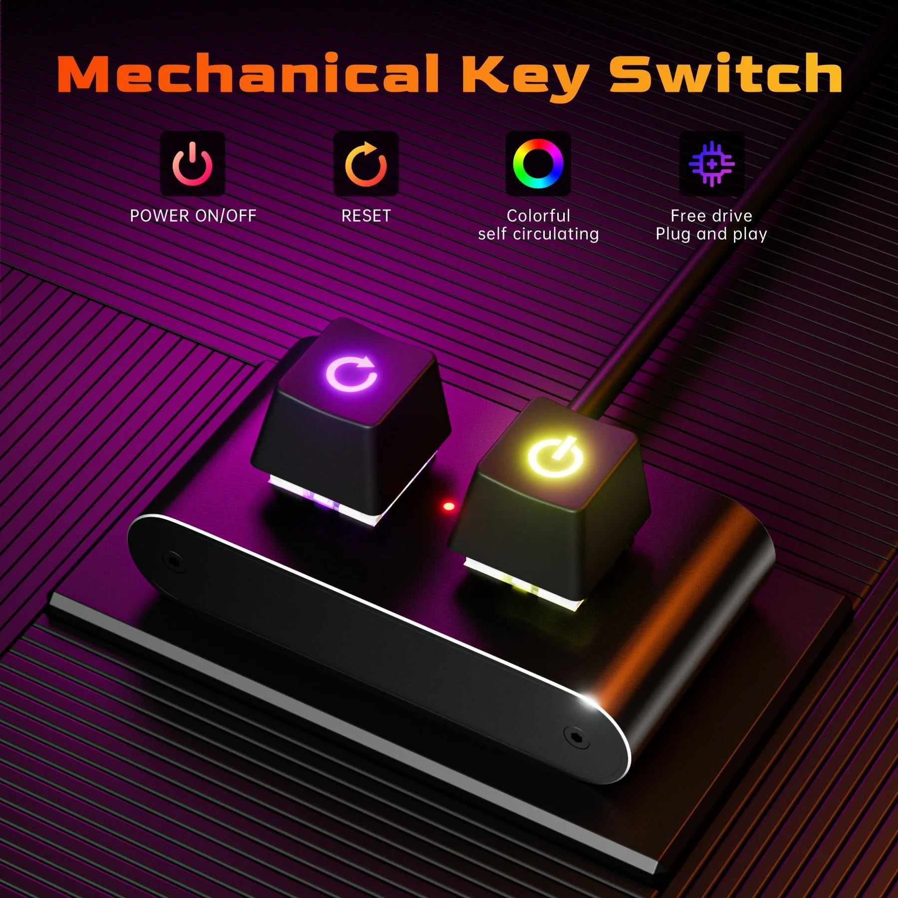 مفتاح تشغيل إيقاف تشغيل الكمبيوتر المكتبي بضوء RGB LED بطول 2 متر، وزر إعادة الضبط الخارجي للوحة الأم للكمبيوتر، وكابل تمديد مفتاح التشغيل