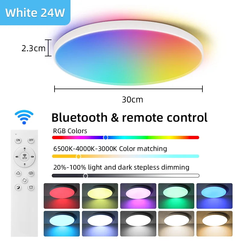 RGB مصباح سقف ذكي LED بقدرة 24 وات 40 وات مصابيح ليد RGB مصباح سقف تطبيق TUYA بلوتوث WIFI لديكور المنزل وغرفة النوم وغرفة المعيشة