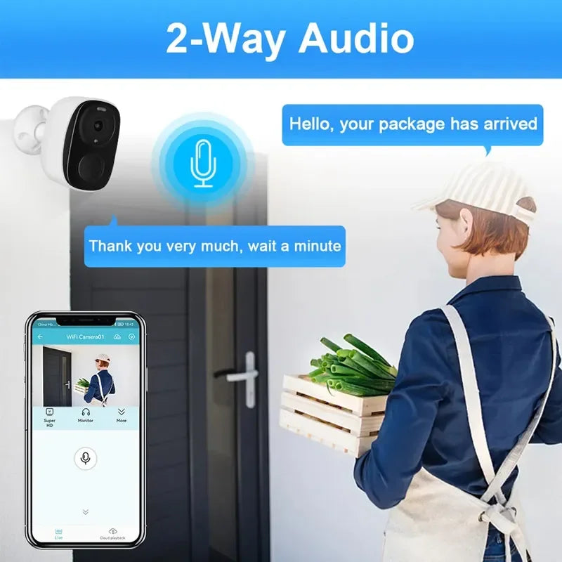 كاميرات مراقبة لاسلكية خارجية، كاميرا أمنية تعمل بالبطارية 2K 3MP WiFi مع صفارة إنذار كاشفة، صوت ثنائي الاتجاه، مقاومة للماء