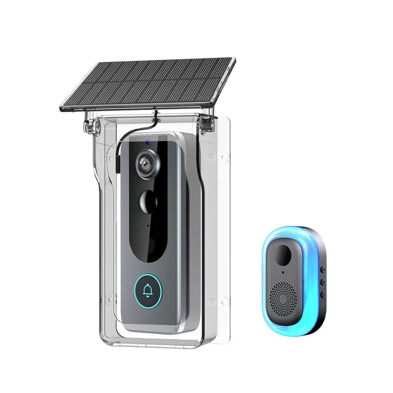Outdoor Wireless Video Doorbell with Solar Rain Cover Camera IP65 Waterproof Digital Door Monitoring Smart Home Video Intercome