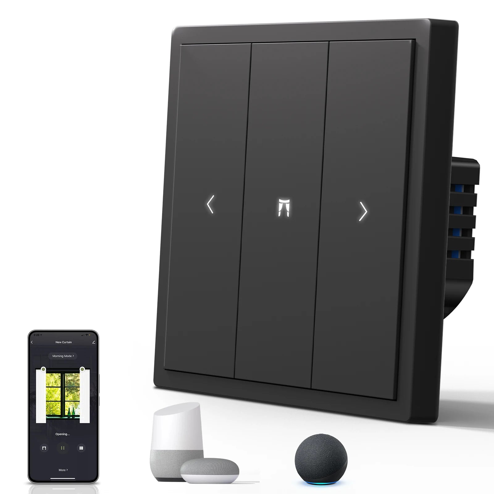BSEED Zigbee Curtain Switches Smart Mechanical Large Button Shutter Switch Zigbee Click Switches Wall Smart TUYA Roller Black