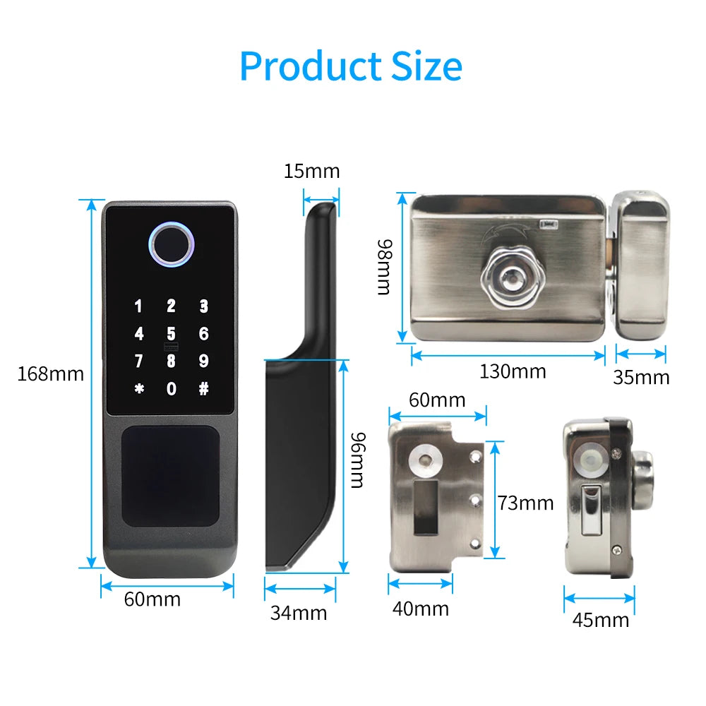 قفل ذكي خارجي مقاوم للماء مع لوحة مفاتيح رقمية للتحكم عن بعد، أمن حيوي Tuya/TTLOCK لباب البوابة