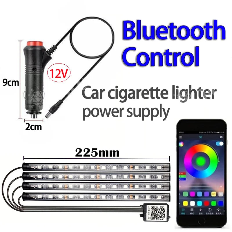 شريط إضاءة LED موسيقي للسيارة 48 مصباح ليد، تحكم ذكي عبر تطبيق بلوتوث USB، شريط إضاءة محيطية للسيارة داخلي مقاوم للماء متعدد الألوان RGB