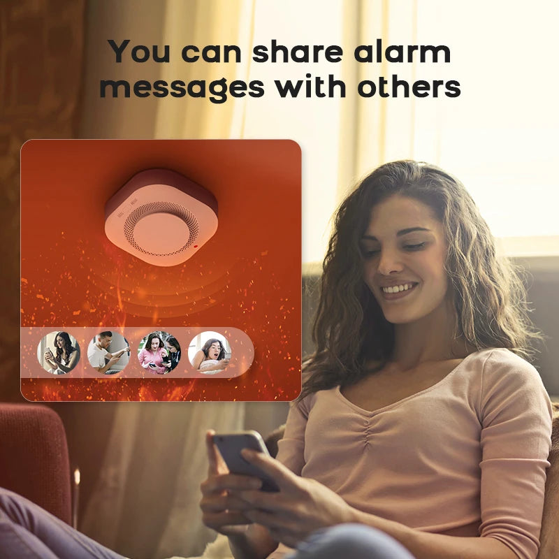 جهاز استشعار الدخان بتكنولوجيا Wifi من Tuya، نظام إنذار أمان للمنزل، تحكم عبر تطبيق Smart Life، كاشف دخان غاز عالي الحساسية لسلامة المنزل