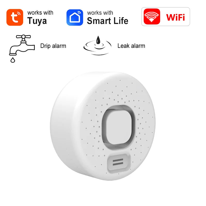 مستشعر المياه Tuya WiFi، تطبيق Smart Life للمنزل، كاشف تسرب وفيضانات مع إنذار صوتي عالٍ، تطبيق الربط، المراقبة عن بعد