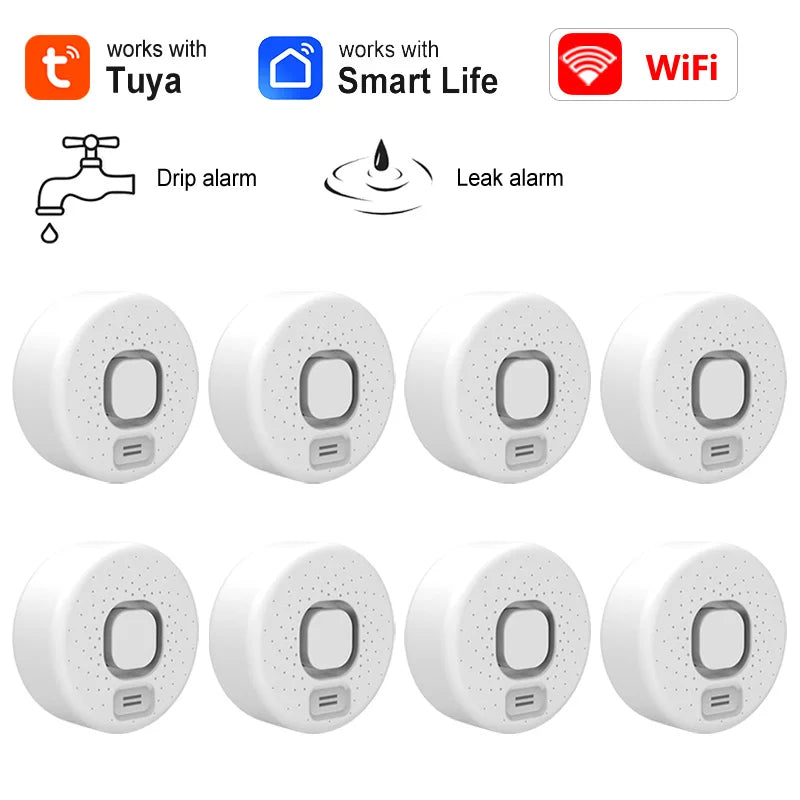 Tuya WiFi Water Sensor Home Smart Life App Flood Leak Sensor Detection Loudly Sound Alarm Linkage Application Remote Monitoring