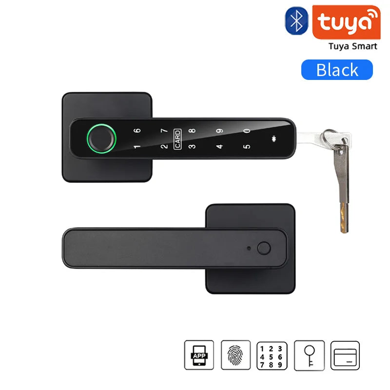 XSDTS Smart Door Lock Tuya Handle Fingerprint Key card Digital Door Lock Keypad Key Entry electronic lock Home House Apartment