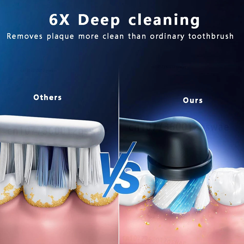 فرشاة أسنان كهربائية ذكية قابلة لإعادة الشحن 5 أوضاع مؤقت ذكي لتنظيف الأسنان بـ 8 رؤوس فرشاة