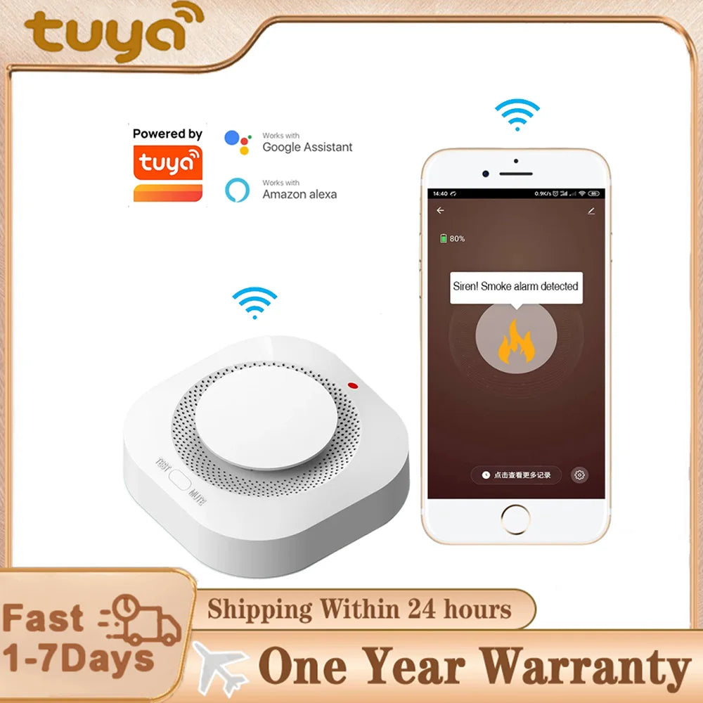 كاشف دخان Tuya WiFi Zigbee، كاشف حريق ذكي لأمان المنزل من الحرائق، تنبيهات طوارئ، كاشف دخان لاسلكي مترابط